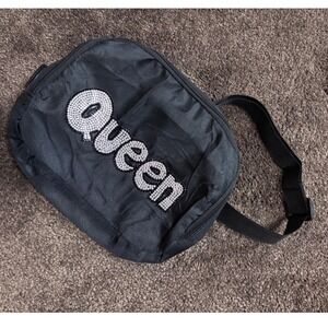 Handmade Queen Rhinestone Black Nylon Fanny Pack Adjustable Waist Bag Crossbody